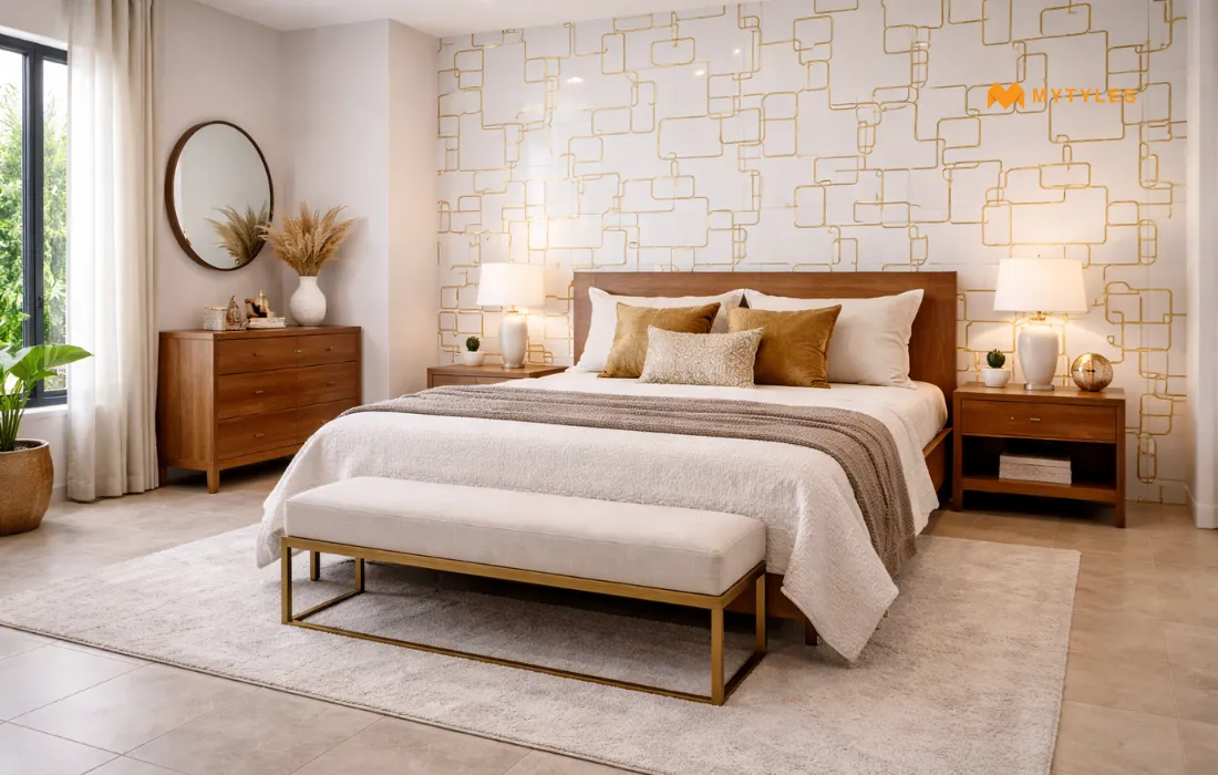 White and Gold Tile in Bedroom